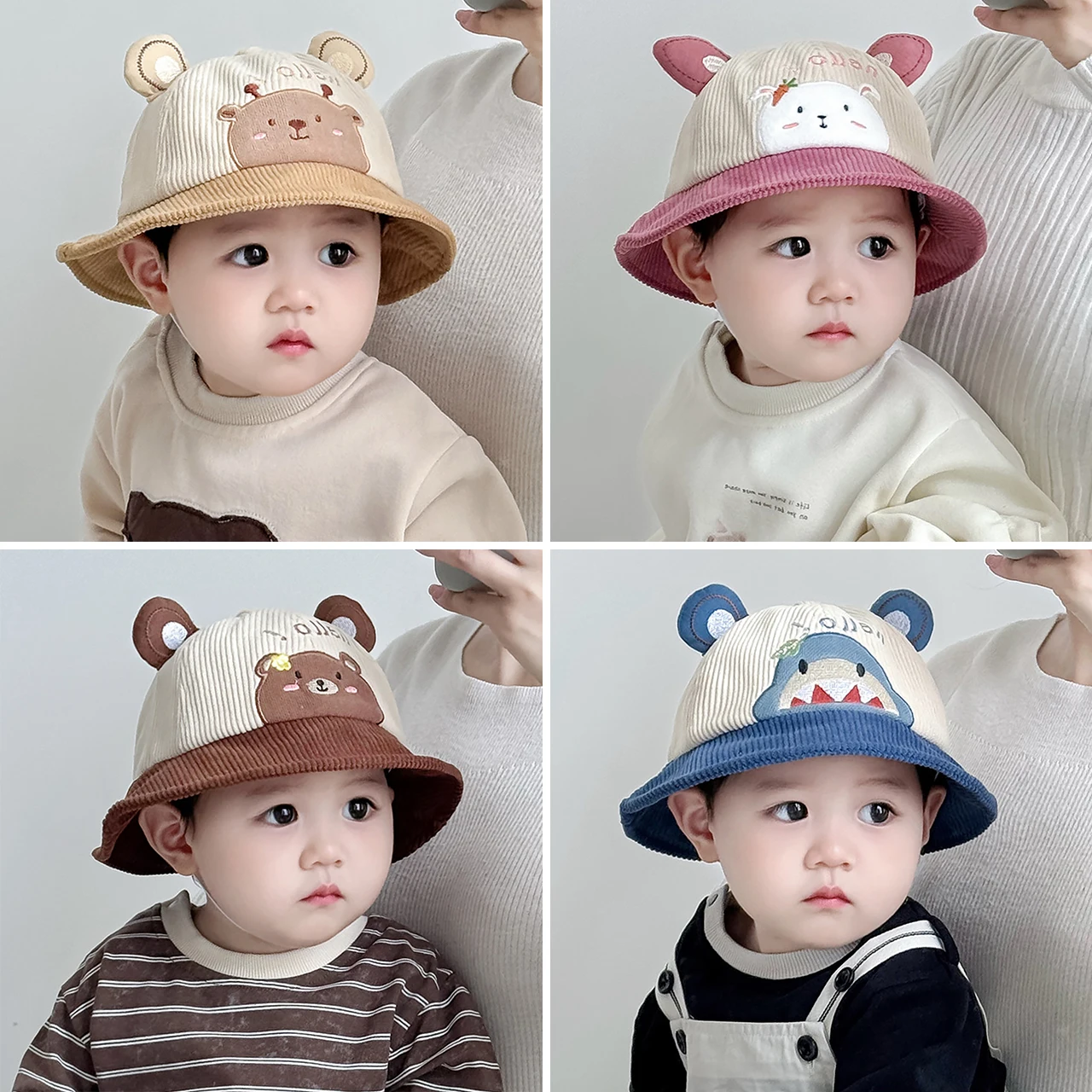 

Autumn Corduroy Basin Cap Cute Cartoon Kids Fisherman Caps 8-36Month Boy Girl Outdoor Windproof Warm Bucket Hat Baby Sun Visors