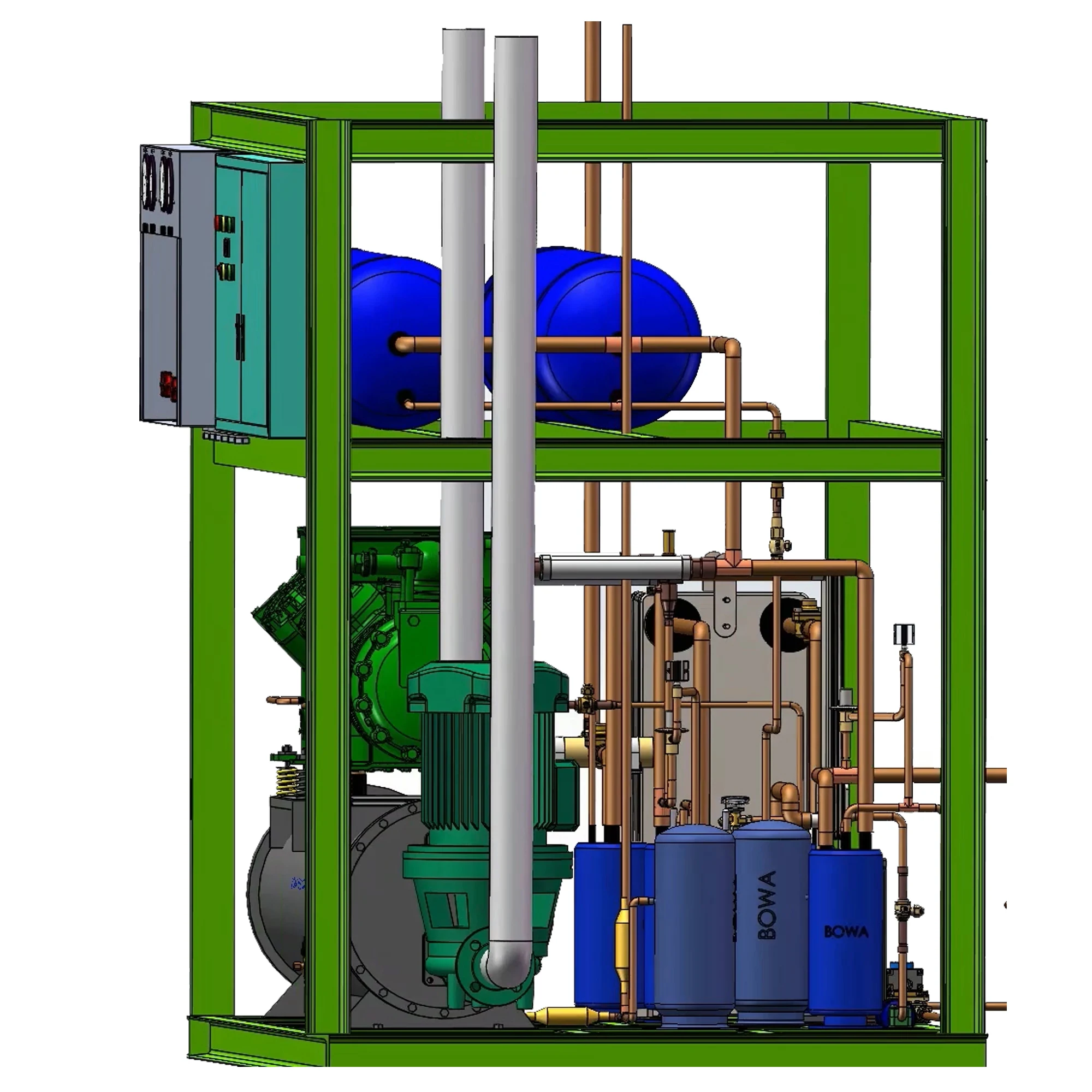 Unidade de condensação criogênica refrigerada por água, 2 compressor funciona de-60 a-82 'c, fonte de refrigeração para maquinário de alimentos ou salas frias