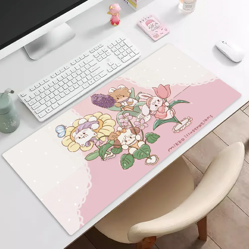 Mikko Illustrations Cute Mousepad Pad Rubber Table Mat Extended Gaming Lock Edge Keyboard Mat