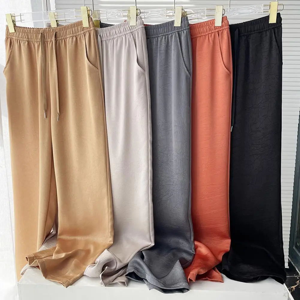 

Breathable Wide-leg Pants Versatile Women's Elastic Waist Wide-leg Pants Solid Color Straight Trousers Patterned for Loose