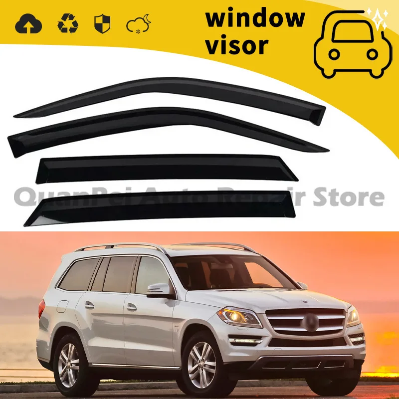 For Mercedes-Benz GL350 2010 Custom Door Rain Guards, Plastic With Electroplated Bright Strip, Auto Upgrade Parts