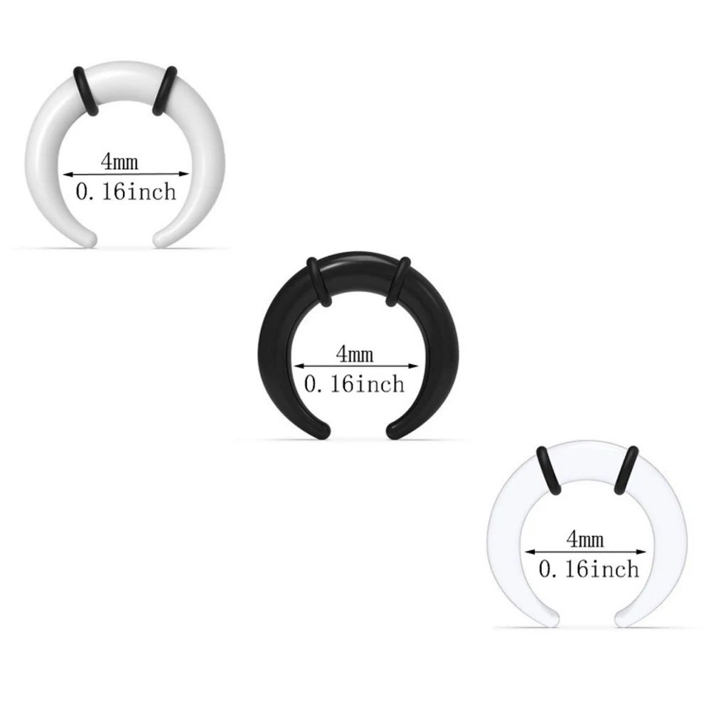 6Pairs Acrylic C Shape Pincher Tapers Septum Buffalo Taper Expander with Black O-Rings Crescent Gauge Earring Plug for Women Men