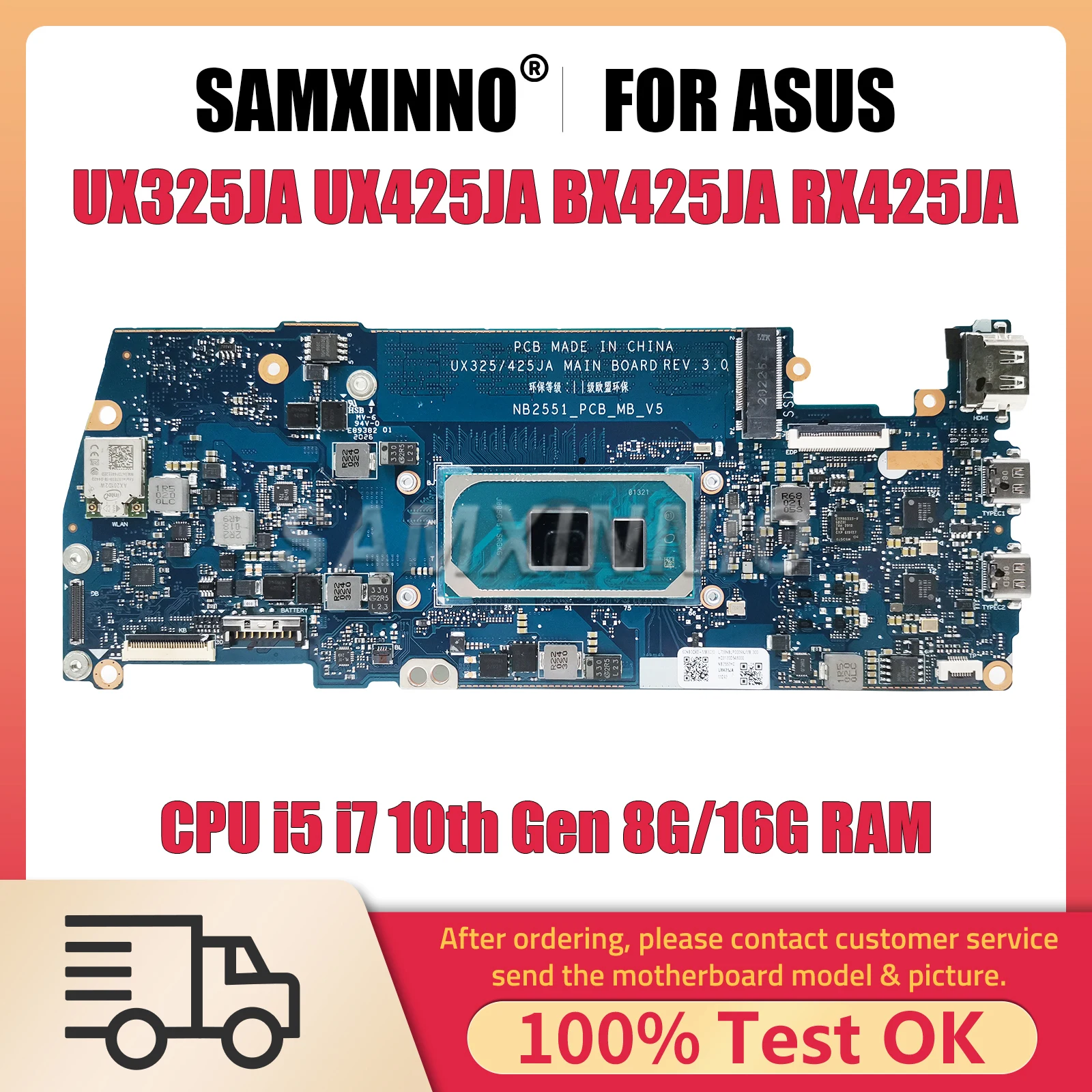 

SAMXINNO UX325JA Материнская плата ASUS UX425JA BX425JA RX425JA U3700JA BX325JA RX325JA материнская плата для ноутбука i5 i7 10-го поколения 8 ГБ/16 ГБ ОЗУ