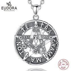 Eudora 925 Sterling Silver Pentagram Runes Necklaces for Man Amulet Star Tetragrammaton Pendant Personality jewelry Party Gift