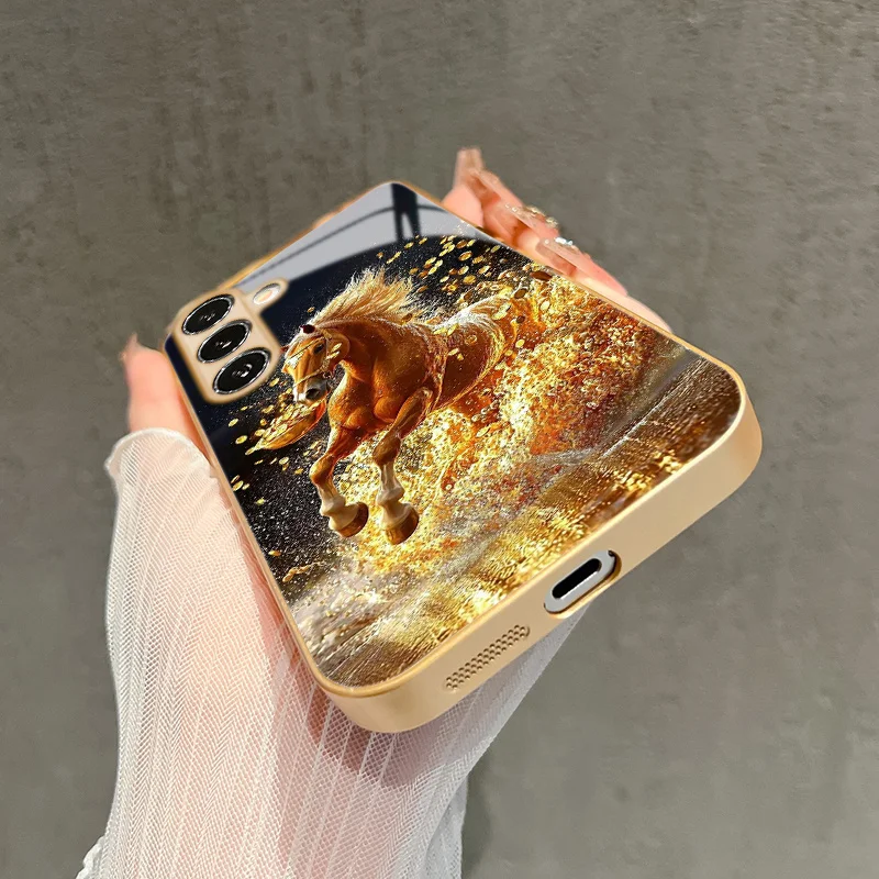 

Новый чехол для телефона с гальваническим золотым покрытием для Samsung Galaxy S26 Ultra S25 Plus S24 S23 S22 FE, закаленное стекло, художественные текстурные узоры