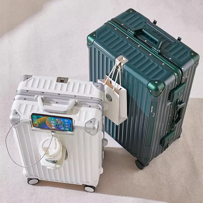 COLENARA Aluminum Frame Suitcase ABS+PC Trolley Case Multifunctional 20 Inch Boarding Box 22