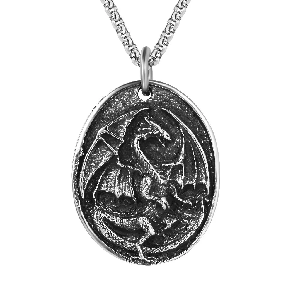 

European and American Personality Vintage Dinosaur Feilong Men’s Stainless Steel Pendant Necklace Chain