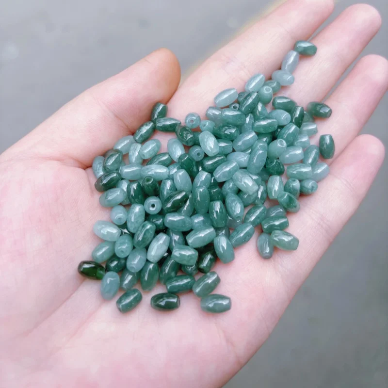 10PC Jade Blue Water Rice Beads 5*8mm Natural Emerald Accessories DIY Bangle Jewellery Fashion Hand-Carved Necklace Luck Amulet