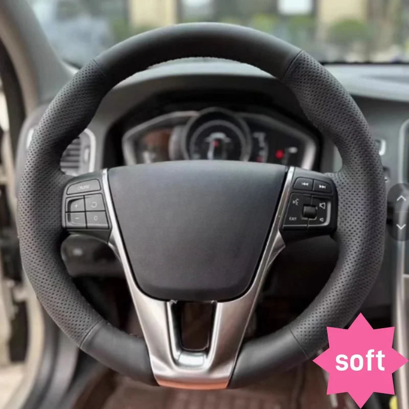 

Custom Hand-stitched Black Microfiber Leather Steering Wheel Cover For VOLVO XC60 S60 V40 V60 S40 2011-2017 Car Accessories