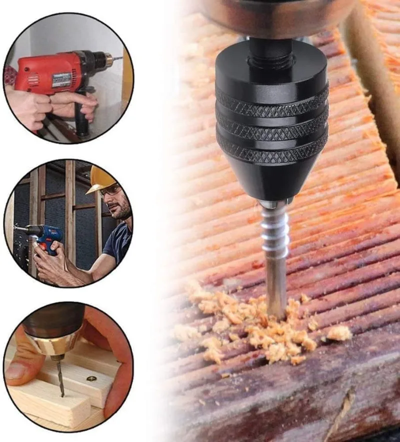 Black Hex Shank Three Jaw Electric Drill Chuck Non Slip Wear Resistant Self Centering Clamp Drill Bit Rotary Tools Attachment