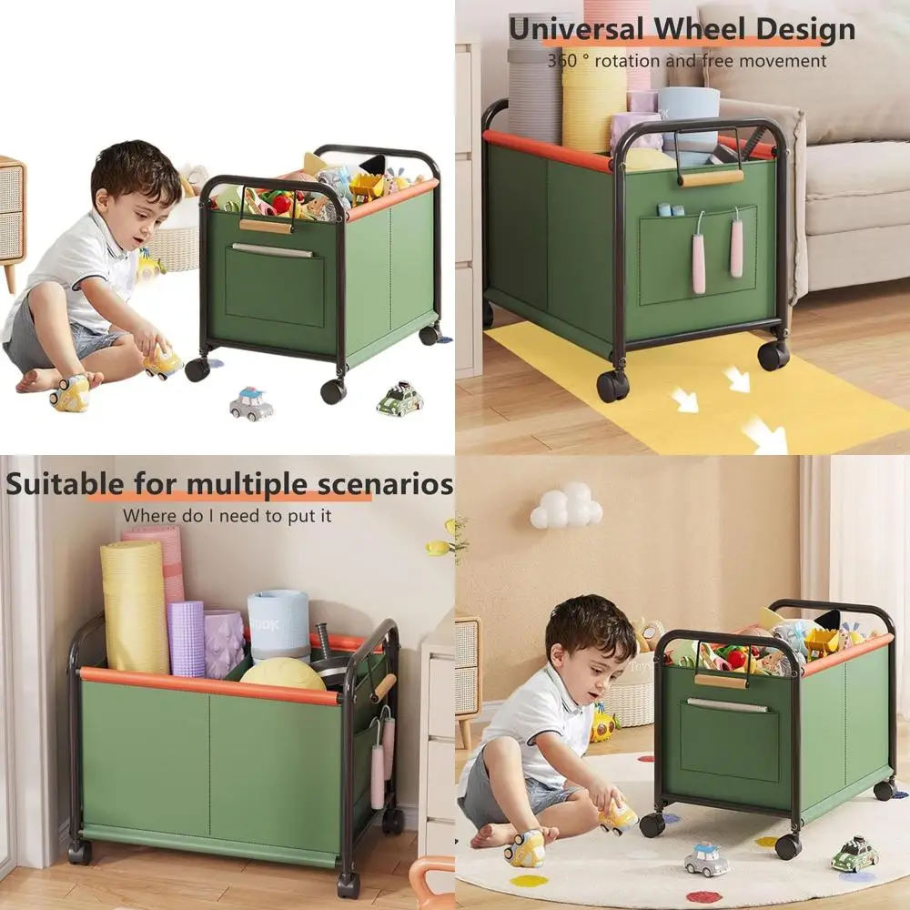

Green Large Wheeled Toy Organizer for Bedrooms, Playrooms - Holds Toys, Books, Clothes, Snacks with 360° Metal Frame and Oxford