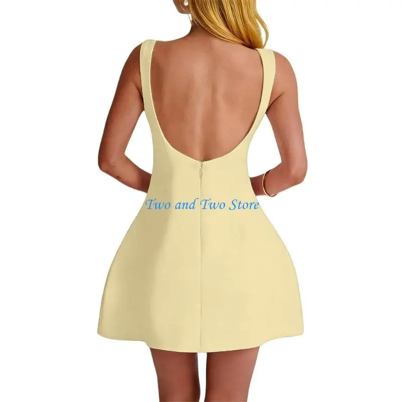 

HX6F Women's Sleeveless Formal Mini Dress Elegant Backless A Line Dress Bodycon Short Dresses for Office Work Party