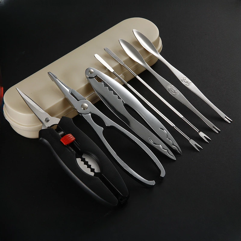 

Stainless Steel Crab Forks Set Crab Pliers Shellfish Fruit Forks Lobster Clamp Pliers Clip Kitchen Gadgets Seafood Tools