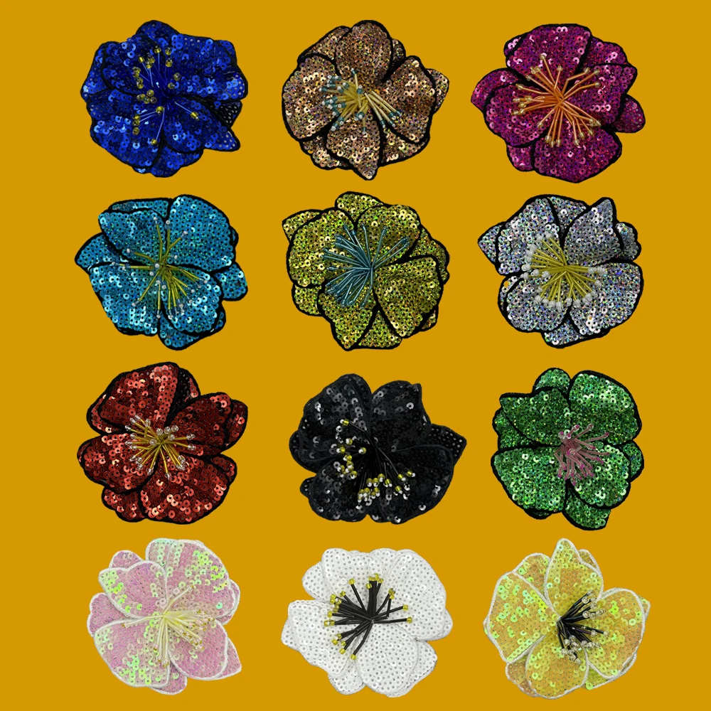 بقع الزهور مطرزة 3D الترتر اليدوية ، زين للملابس ، خياطة على التصحيح للملابس ، اكسسوارات ديي ، الأزياء