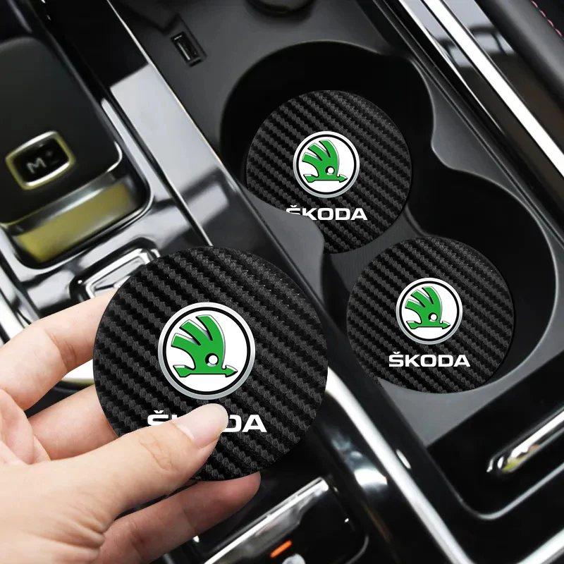 2Pcs Car Coaster Water Cup Mat Non-Slip Pad For Skoda Vrs Fabia Superb Yeti Octavia Enyaq Rapid Kodiaq Kamiq Karoq Derivati Mk3