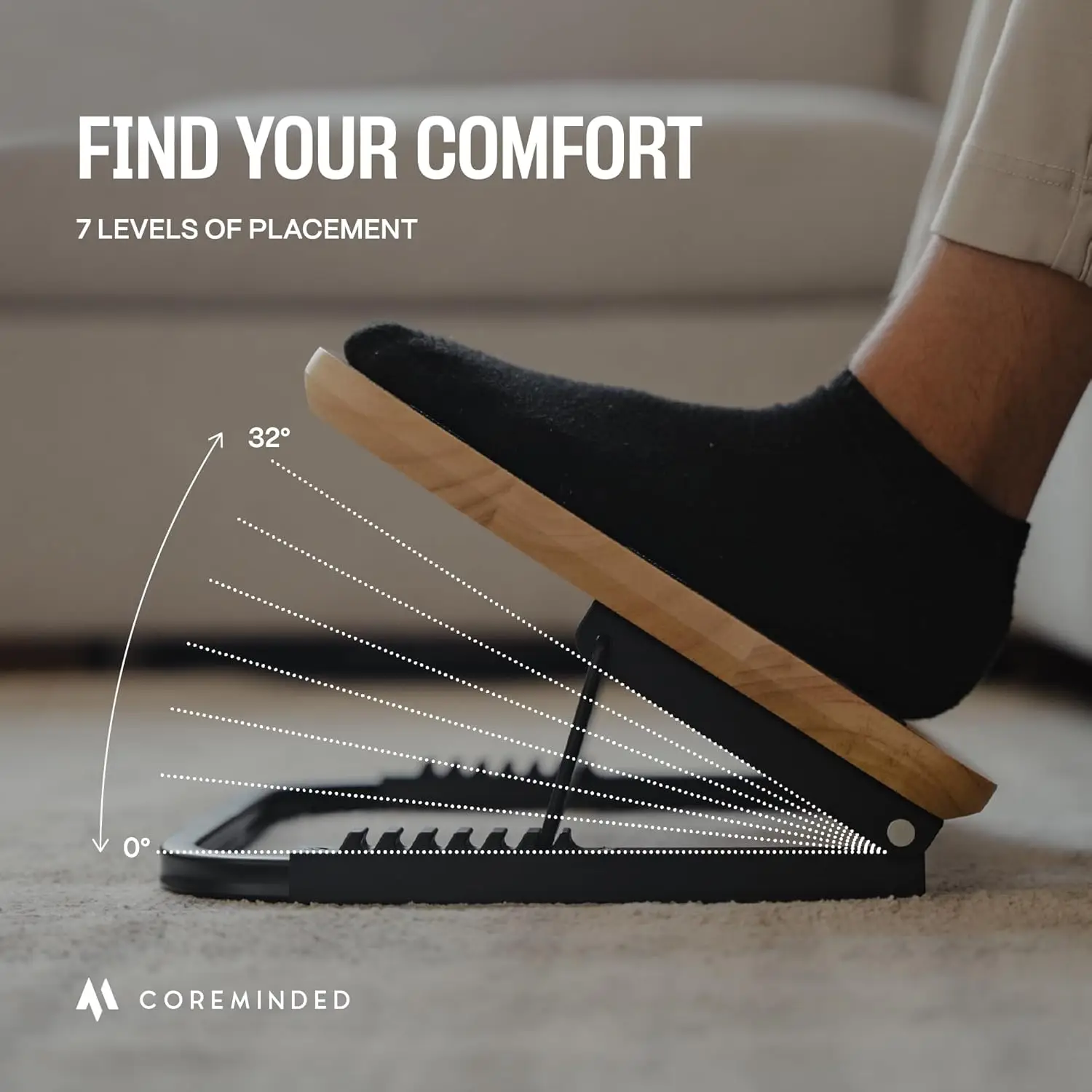 Adjustable Foot Rest for Under Desk at Work - Ergonomic Foot Rest Under Desk Foot Stool - 7 Adjustable Angles Wood Under Desk