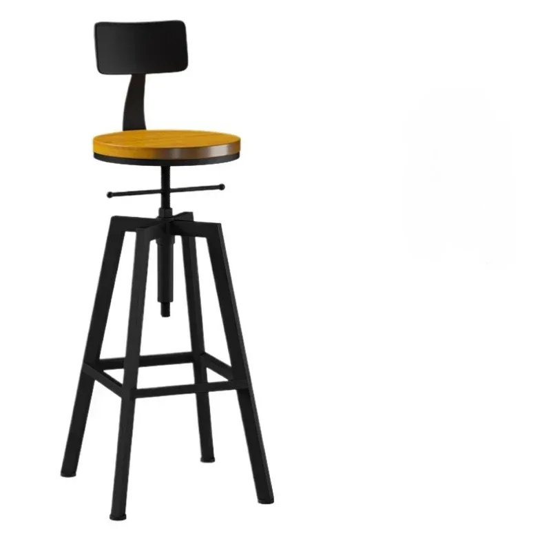 Solid wood iron lifting swivel bar chair simple retro loft coffee shop high bar chair