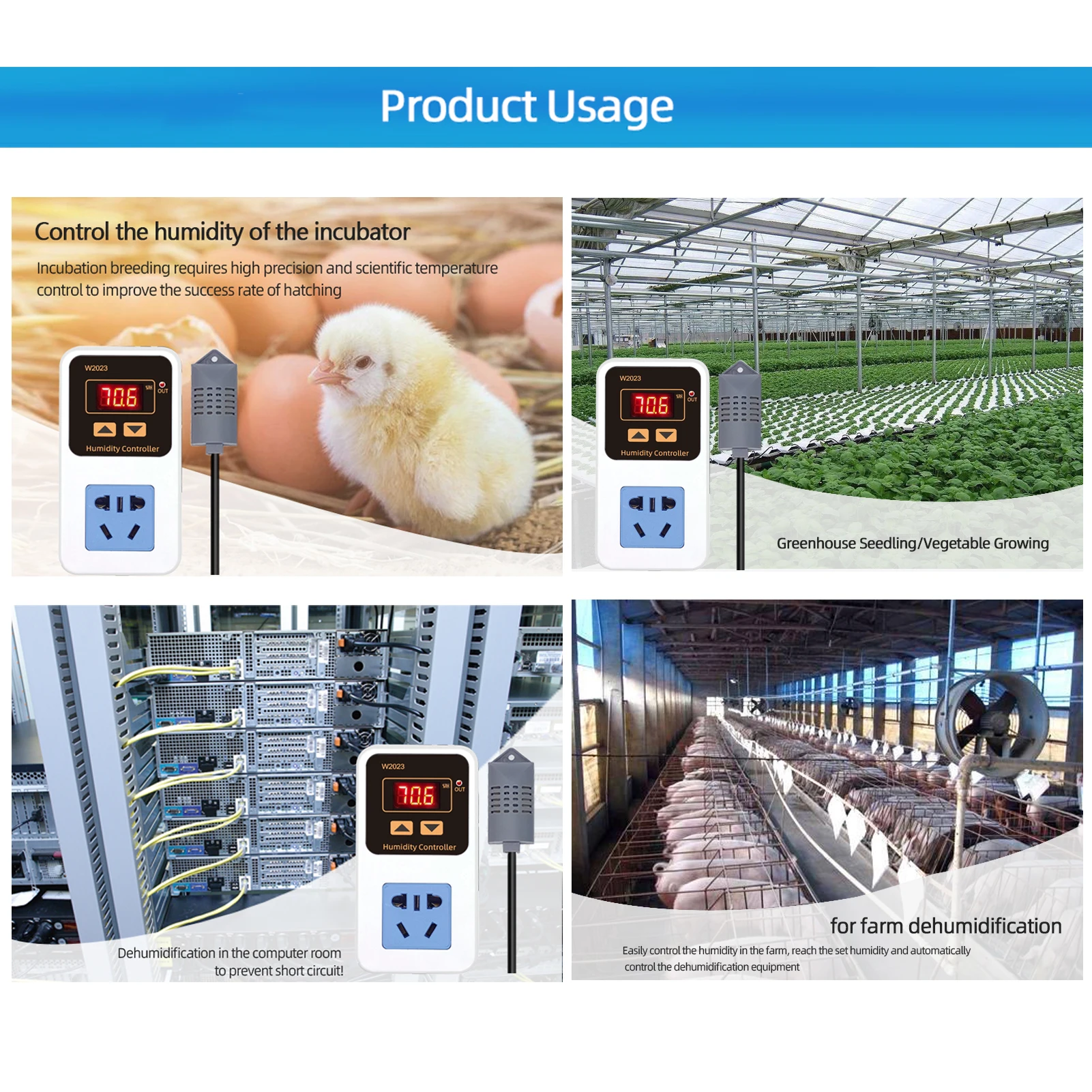 

Цифровой контроллер влажности 110-220 В, 10 А, 1500 Вт с датчиком, для увлажнителя/осухожителя, теплицы, инкубатора, склада