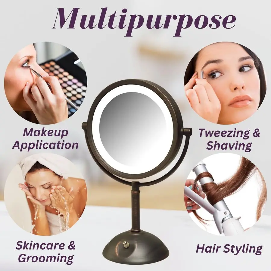 Miroir de maquillage éclairé avec grossissement 1X et 8X Miroir de maquillage en bronze modèle HL8808BZL