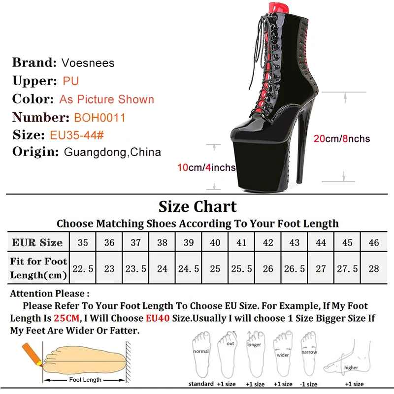 Women Ankle Boots 8 Inch High Heels  Fashion Gothic Fetish Queen Black Lacing Red Pole Dancing Boots New Autumn Winter Shoes