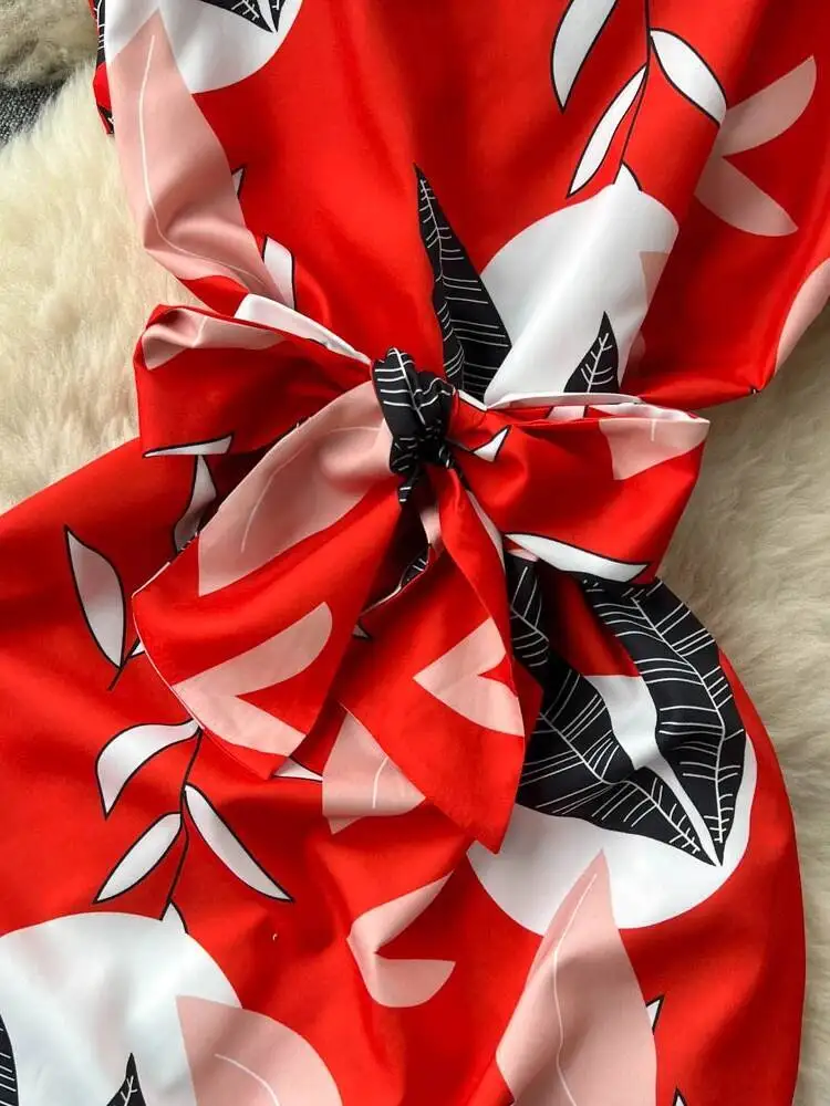 Abito estivo stampato retrò Abito da donna con risvolto monopetto floreale Abiti da donna a pieghe a vita alta Elegante abito lungo da ufficio