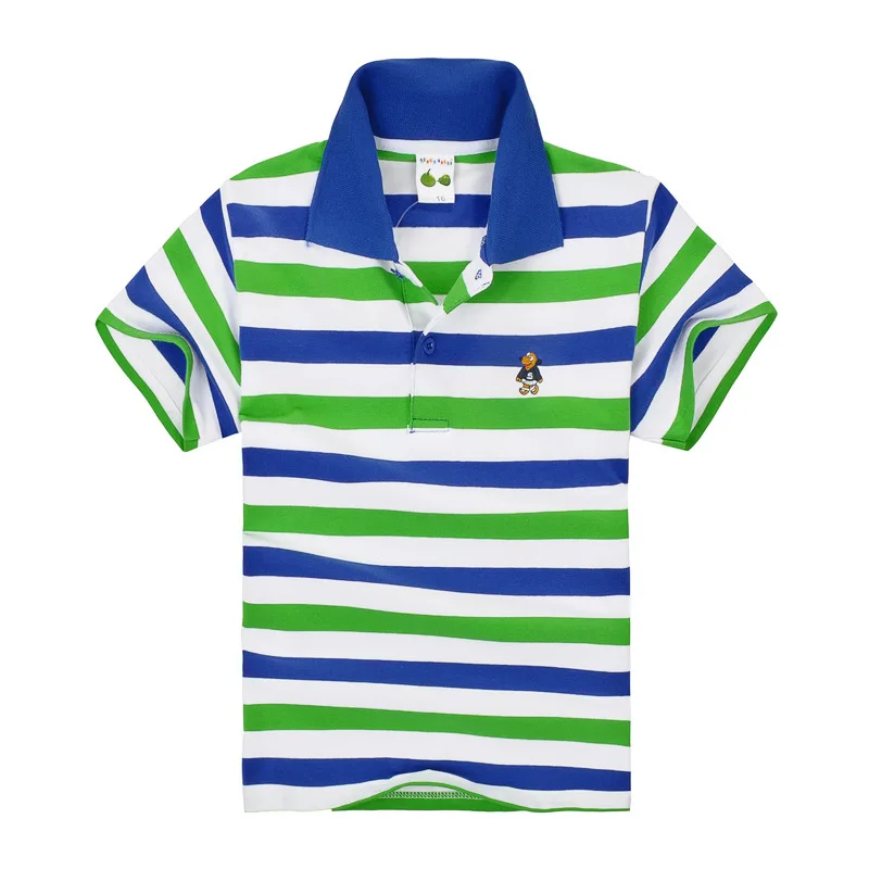 Kids Cotton Breathable Tops Summer Boys Girls Polo Shirts Short Sleeve Lapel Clothes Outwear Stripe Shirt School Uniform