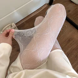 Collants Lolita classiques en dentelle ajourée, bas en maille, bas à fond, japonais, rétro, Floral, rotin, blanc, tendance