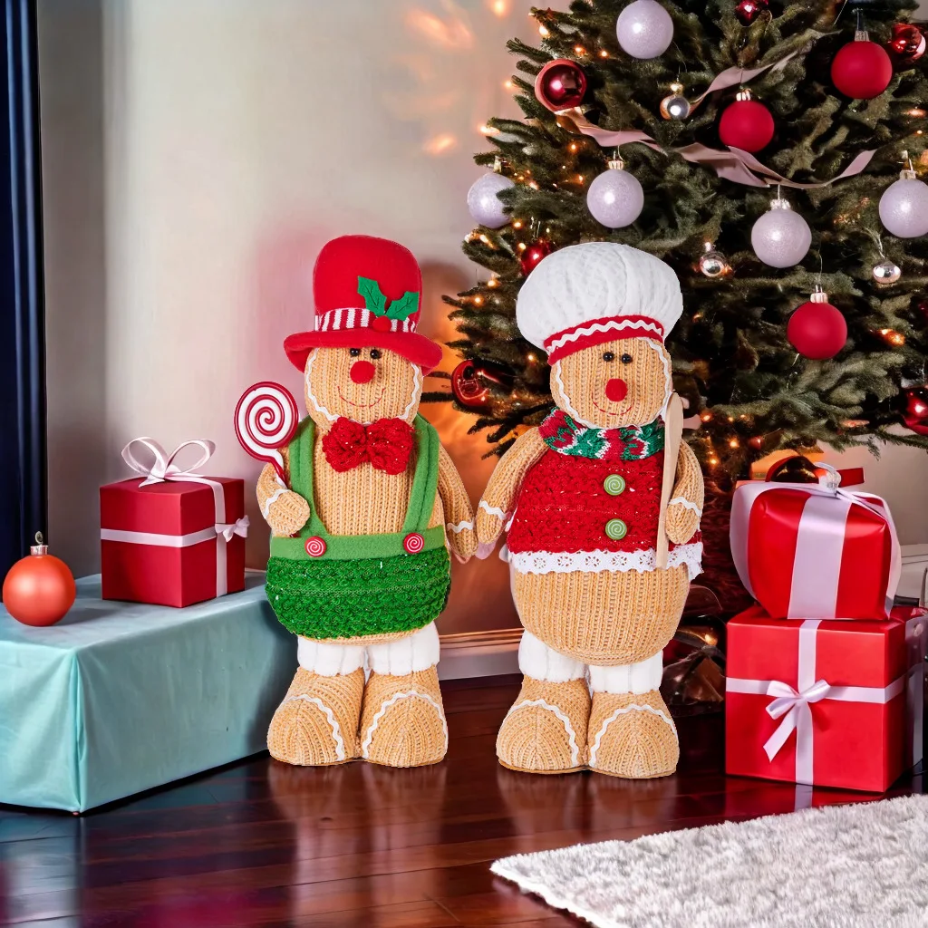 Christmas Gingerbread Man Standing Figure Christmas Couple Chef Hat Dwarf Doll Window Decoration
