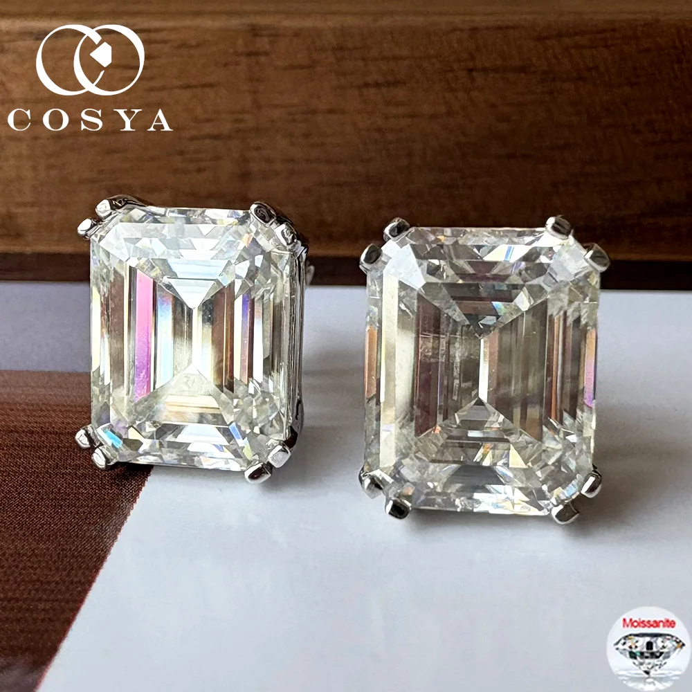 

COSYA 4ct Emerald Cut Moissanite Stud Earrings for Women D Color VVS1 Lab Diamond S925 Sterling Silver 18K Gold Earrings Jewelry
