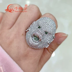 Sterling 925 Silver Hip Hop Ring for Men Women 26*33mm Ghost Face Design with White Melee Moissanite Diamond Men's Fine Jewelry