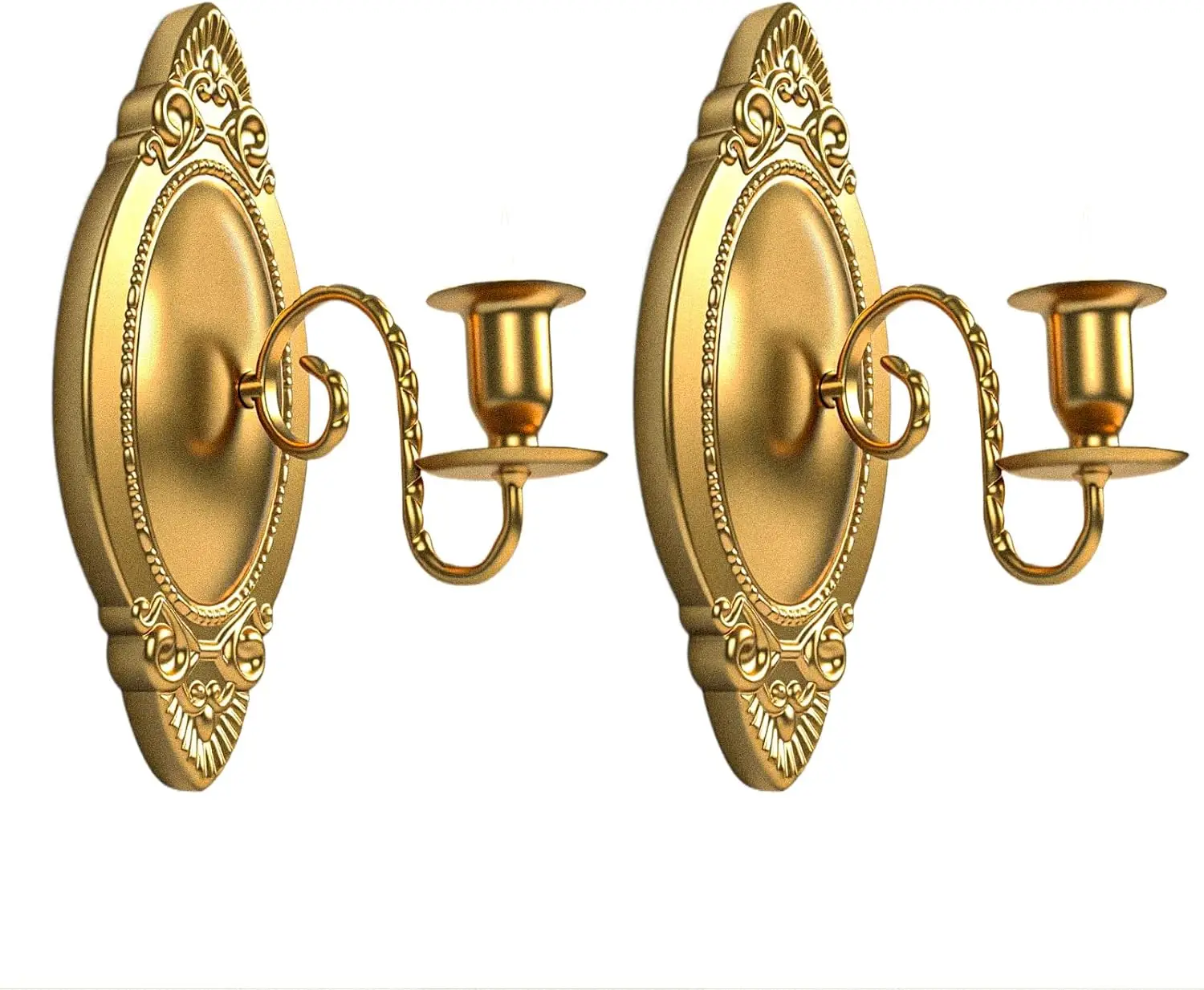 

Gold Candle Sconces Set of Two, Brass Color Victorian Royal Wall Sconce, Metal Rustic Candle Holder