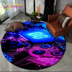 Cartoon Gamer Game Controller Round Area Rug,Circle Carpet Rug for Living Room Children's Bedroom Sofa Decor,Non-slip Floor Mat