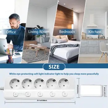 Prodlužovací kabel s více odbočkami, zástrčka EU, prodlužovací kabel, elektrický nezávislý ovládací spínač, síťový filtr, adaptér 6 nejlepší prodej hlavní podřízená zásuvka - №1