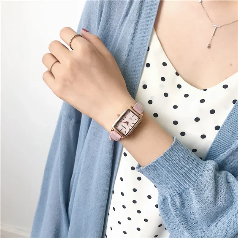 Elegant Simple Rectangle Ladies Watch Brown Quartz Clock Women\'s Fashion Casual Retro Leather Watches Female Wristwatches