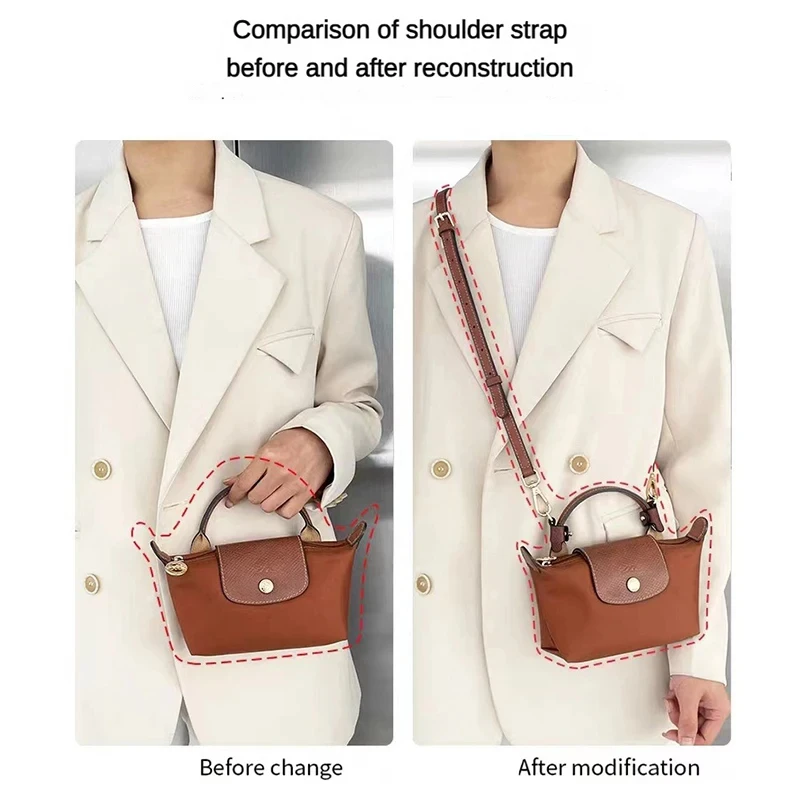 custom Leather Adjustable Shoulder Strap Bag Strap Belt for Mini Longchamp Bag Punching Dumpling Crossbody Bag Handbag Accessory