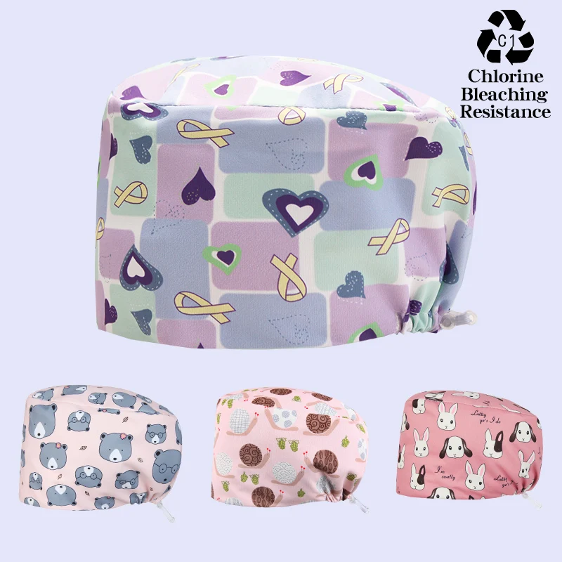 

Anti-static Medical Scrub Hats Surgical Caps Silky Polyester Dental Hospital Nurse Hats for Long Hair K1023
