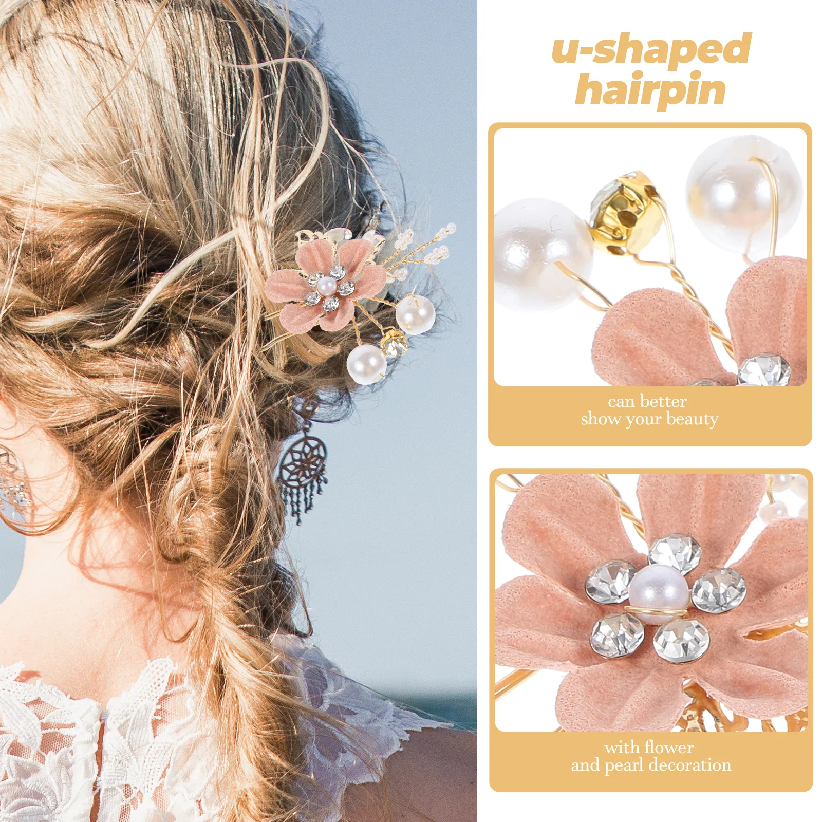 

6 Pcs Wedding Hair Accessories Pearl Fork Bridal Flower U-shaped Hairpin Women's