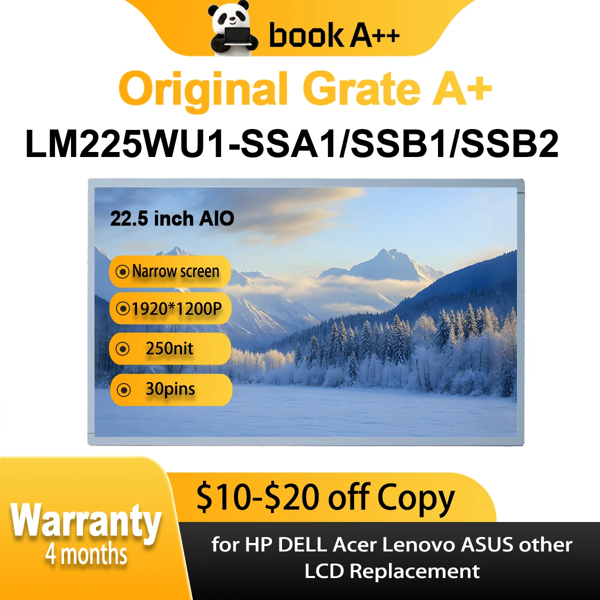 

Original New LM225WU1 SSA1 SSB1 SSB2 22.5 inch IPS 30Pins For HP Lenovo Acer ASUS Dell AIO LCD Screen Display