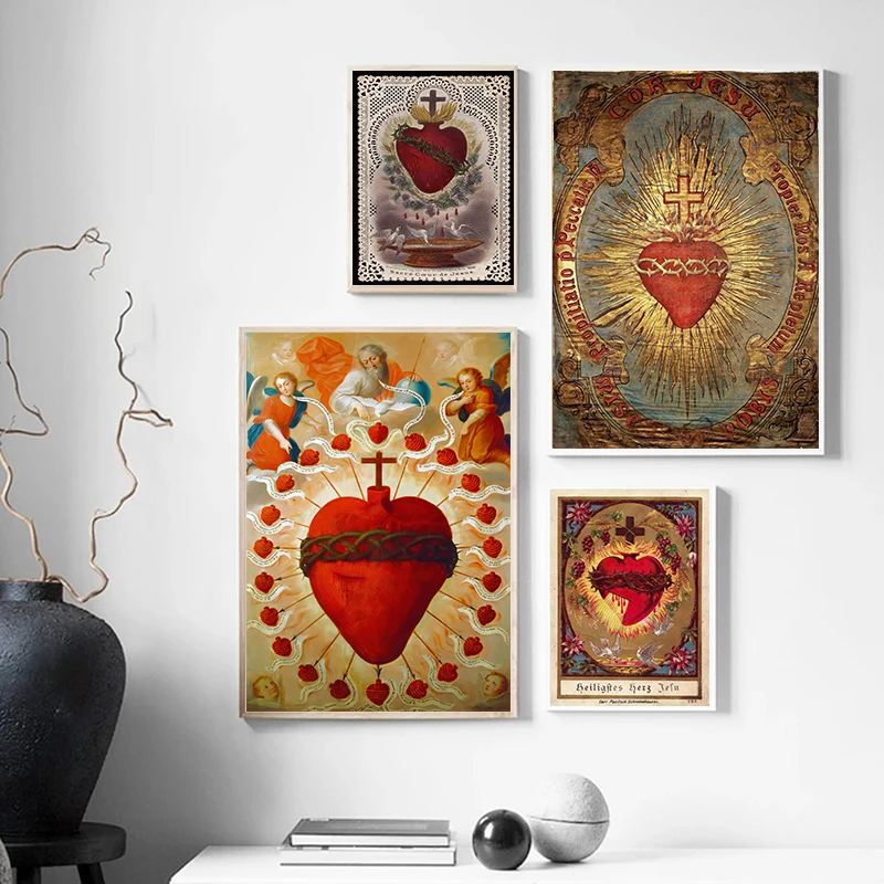 Sacred Heart of Jesus Canvas Painting Mary Sacred Heart Art Poster Print Wall Art Picture for Living Room Home Decor Cuadros