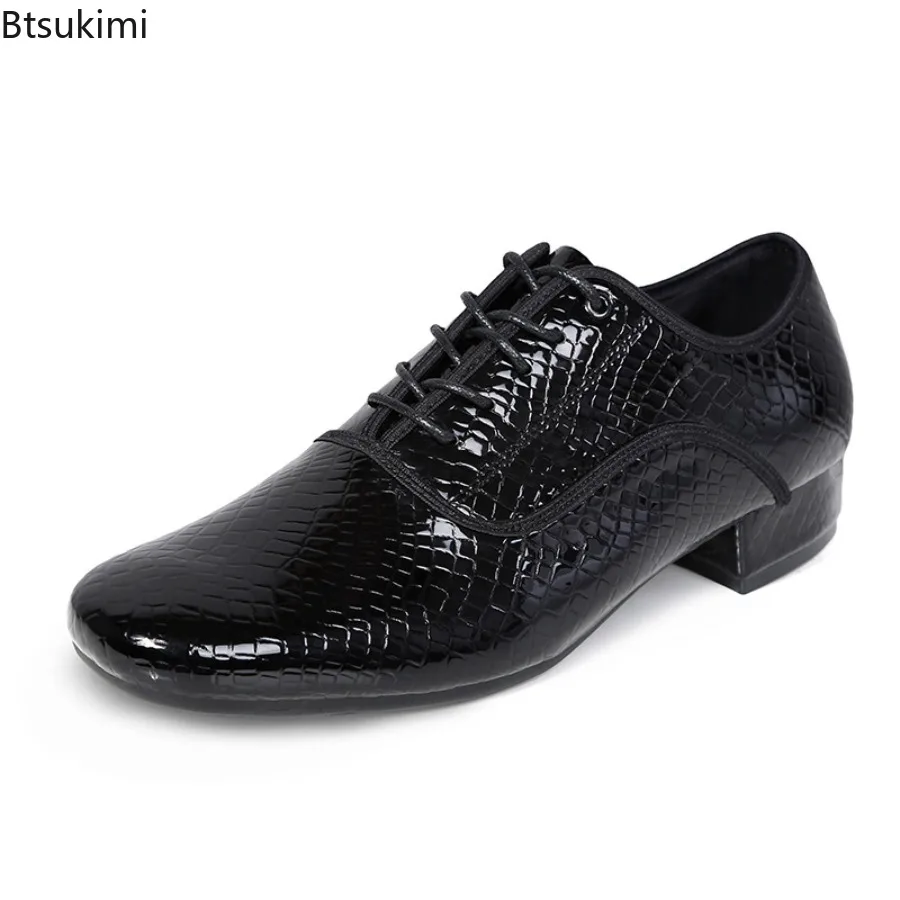 Classic Fashion 3CM Low Heel Latin Dance Shoes Men Black Professional Ballroom/Outdoor Salsa Shoes Patent Leather Plus Size Male