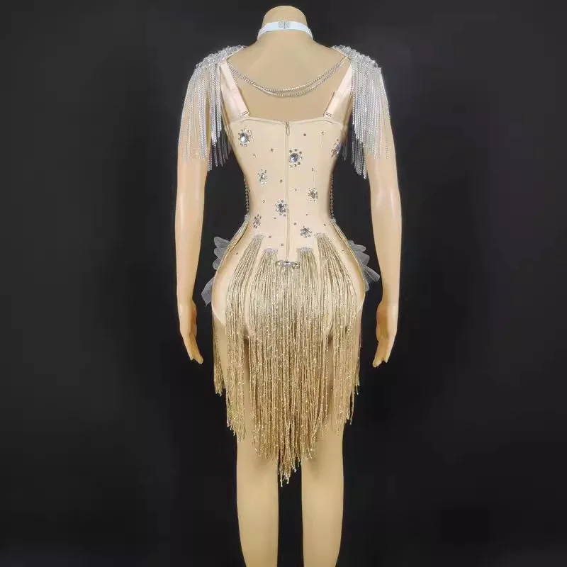 의상 무대 쇼 다이아몬드 럭셔리 민소매 백리스 술 드레스 숙녀 우아한 댄스 파티 멋진 한 Robe De Soirée Femmes