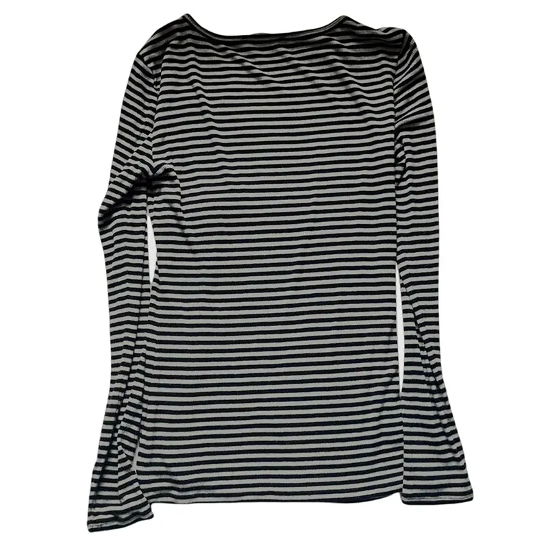 Black & Gray Striped Women\'s Slim Top T-Shirt Long Sleeve Crew Neck Striped Autumn Slim Fit Women\'s Top  Casual Daily