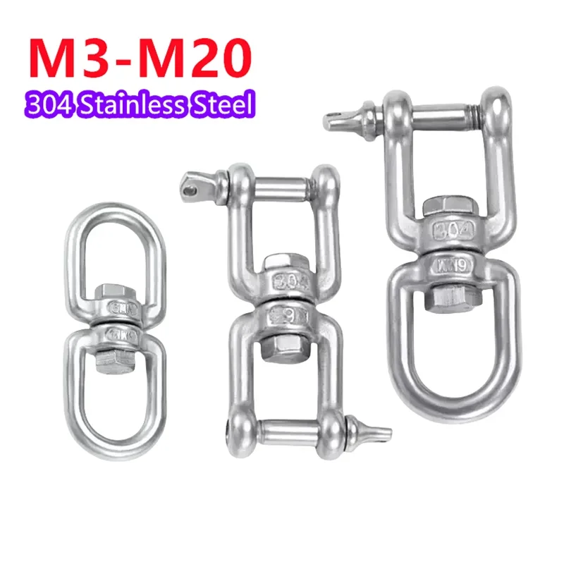 Heavy Duty 304 Stainless Steel Boat Marine Yacht Swivel Snap Rolling Shackle Hooks Device Swivel Snap M3-M20