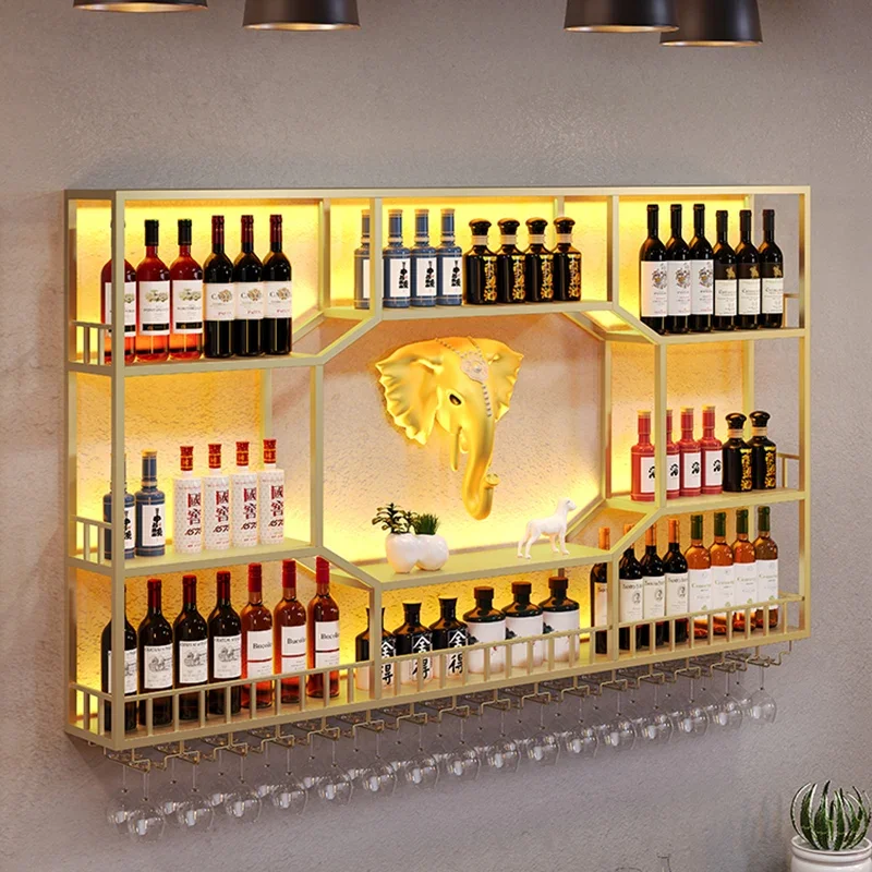 ติดผนังขวดบาร์ชั้นวางของตู้เย็น Wine Cellar กาแฟ Organizer Club ไนท์คลับโมเดิร์น Muebles Racks Bar Mini