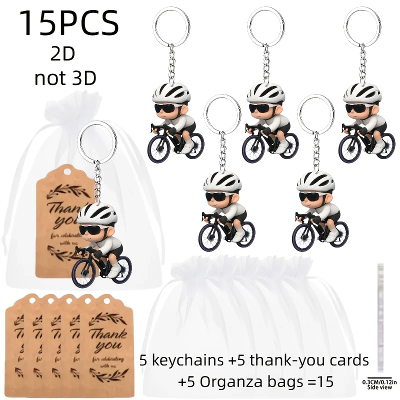 5sets Men's Cycling Keychain Includes 2D Acrylic Pendant & Thank You Cards & Yarn Bags Event Gifts For Boys Packaging Decoration