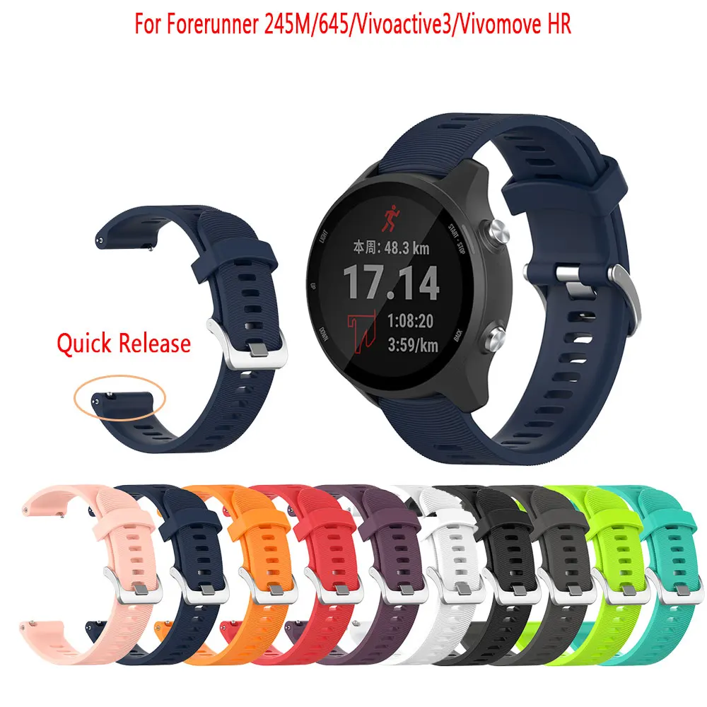 

20mm Watchband For Garmin Forerunner 245 245M 645 Vivoactive 3 Silicone Watch Band Sports Strap For Vivomove HR 3t Bracelet