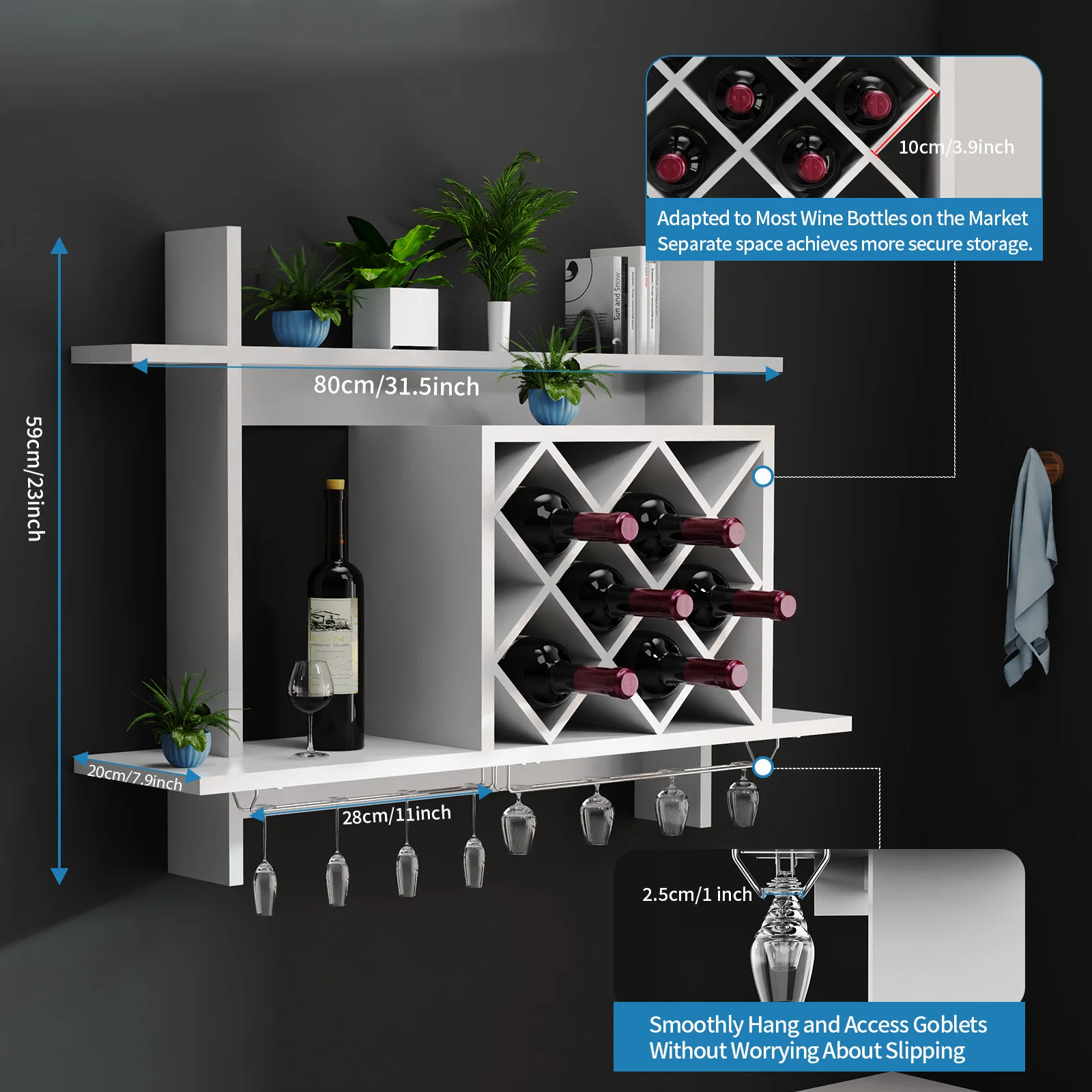 Armario moderno blanco, accesorios para Bar, soporte para botellas de vidrio, estantes creativos para colgar en la pared, vino