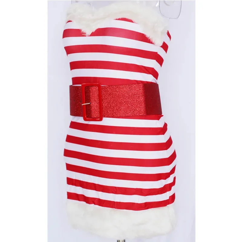 Strip Christmas Costumes Sexy Strapless Santa Claus Christmas Fancy Party Dress Sexy Adult Costume Santa Claus Costume