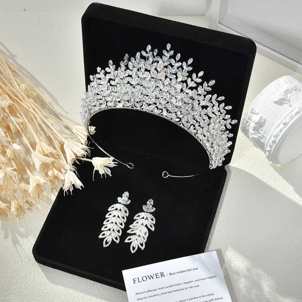 

Luxury Bride Crowns Earring Jewelry Set For Wedding Headdress Zirconia Bridal Tiaras Crowns For Pegeant Party Prom Headpieces