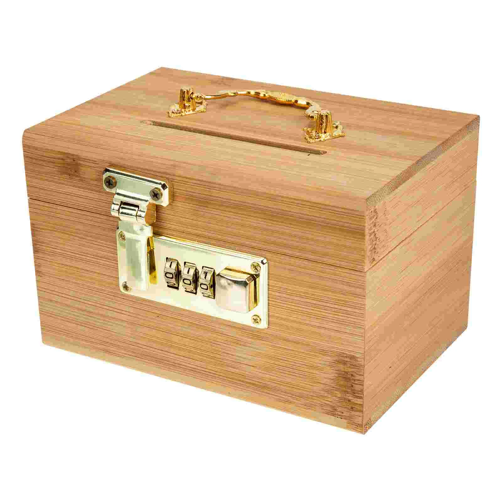 

Money Box with Lock Wooden Coin Case Bank Piggy Change Container Desktop Adornment Vintage Decor